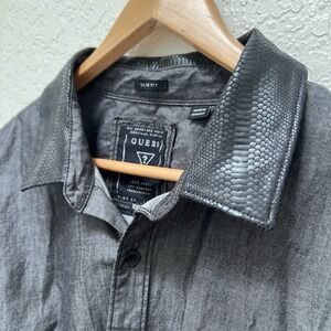 Guess XXL Slim Fit Gray Button Down‎ Shirt Snakeskin Collar Long Sleeve